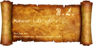 Mahrer Lázár névjegykártya